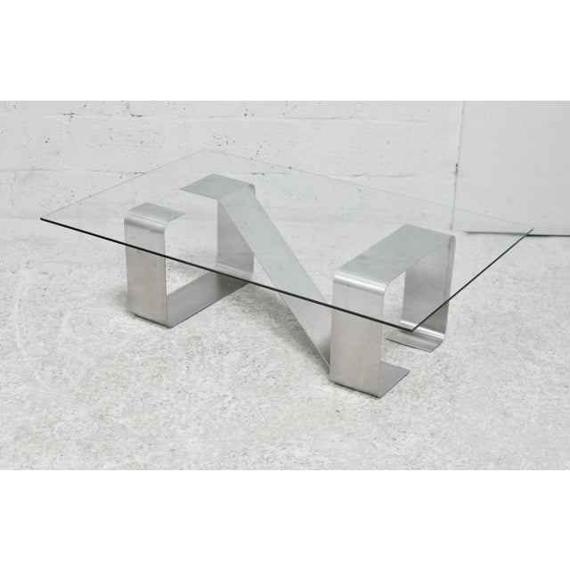 Coffee Table with Kinetic Steel Base and Glass Slab. 1970s For Sale - Image 14 of 16