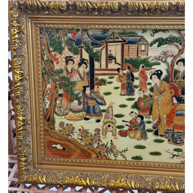 Late 19th Century Japanese Garden Scene Ceramic Painting Handmade Drift Blue Wall Hanging For Sale In Phoenix - Image 6 of 11