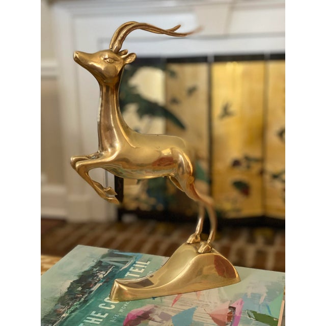 Mid 20th Century Mid Century Brass Galloping Gazelle- Vintage Brass Shelf Decor For Sale - Image 5 of 11