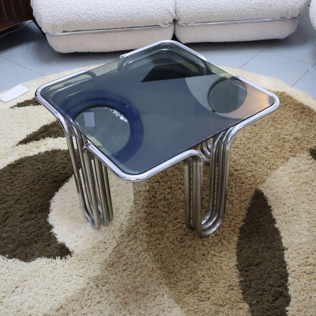 Smoked Glass Chrome Coffee Tables, 1970s, Set of 3 For Sale - Image 3 of 5