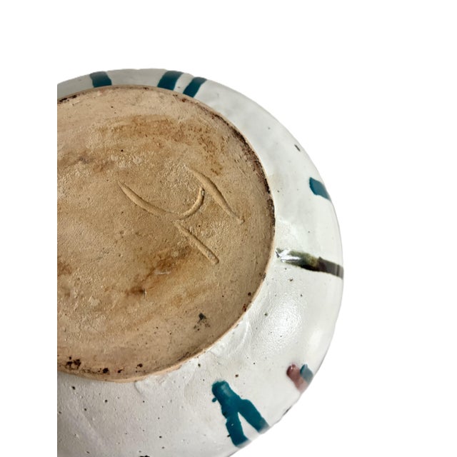 Signed 1960s Mid Century Blue and White Ceramic Vase / Modernist Art Studio Pottery Drip Glaze For Sale - Image 10 of 10
