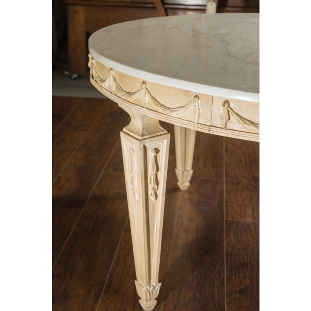 Mid 20th Century Italian Vintage Neoclassical Style Pine Dining Table with Marble Top and Swags For Sale - Image 12 of 12