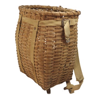 1930s Rustic Childs Size Maine Backpack Basket For Sale