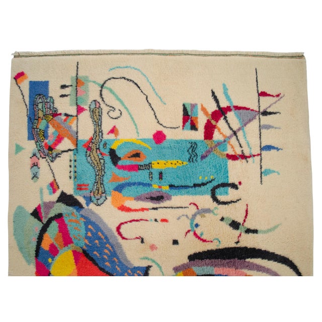 1980s Kandinsky - Accompanied Center - Inspired Hand Knotted Area - Wall Rug- 3′7″ × 5′ For Sale - Image 9 of 18