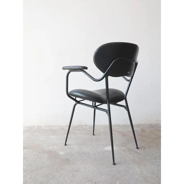 Metal Mid-Century Black Painted Iron Frame and Black Skai Armchair by Gastone Rinaldi, 1950s For Sale - Image 7 of 9