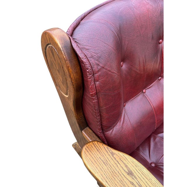 Brown Brutalist Dutch Oak and Red Leather Lounge Chair, 1970s For Sale - Image 8 of 11