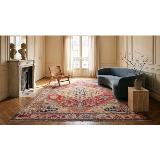 Red 1880s Red Medallion Antique Persian Serapi Rug 10" X 13'4" Handknotted Wool Carpet For Sale - Image 8 of 9