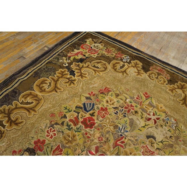 Late 19th Century 1880s Tan Camel Floral Folk Art Antique American Rug 6'10" X 10'0" Handknotted Wool Carpet For Sale - Image 5 of 6