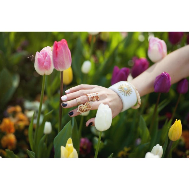 Miriam Salat Translucent and Frosted Vintage Golden Resin Cuff With Topaz For Sale - Image 13 of 18