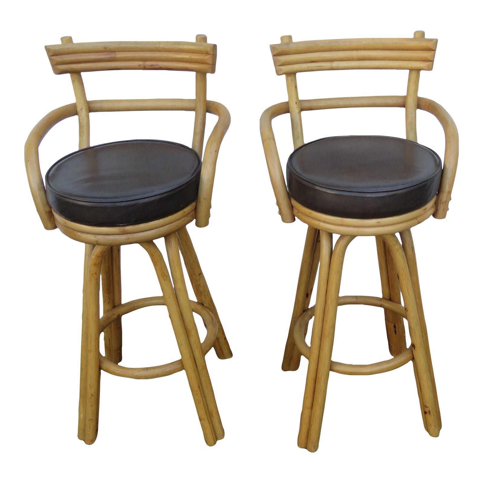 Vintage Mid Century Paul Frankl Style Bamboo Swivel Tiki Bar Stools a Pair Chairish