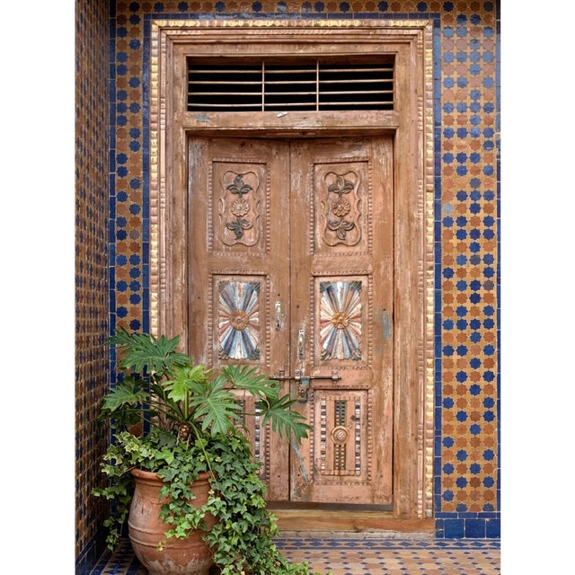 Wood Antique Indo-French Teak Garden Double Doors | Hand-Carved Architectural Statement 98 For Sale - Image 7 of 7