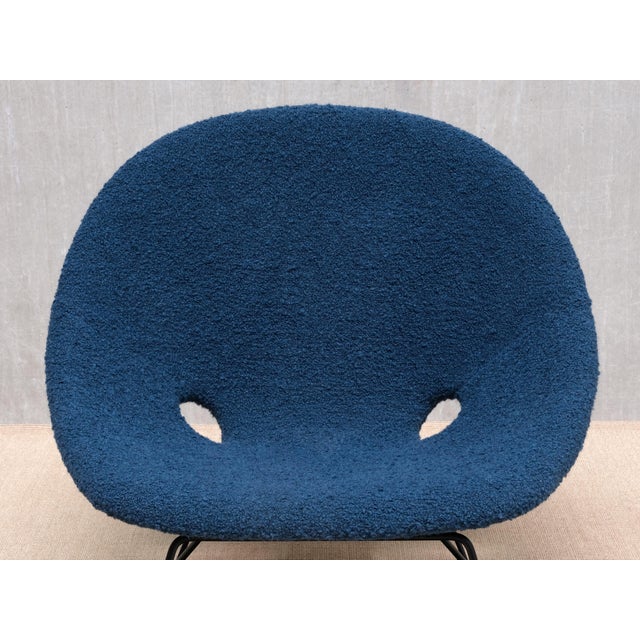 Saporiti Italia Kosmos Lounge Chair in Teal Pierre Frey Bouclé by Augusto Bozzi for Saporiti, 1950s For Sale - Image 4 of 16