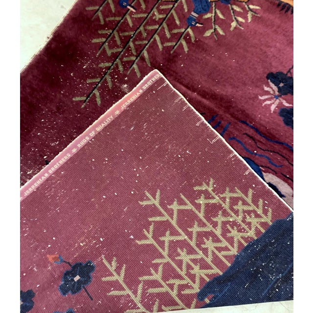 Burgundy 1920s, Handmade Antique Art Deco Chinese Rug 4.1' X 6.5' For Sale - Image 8 of 8