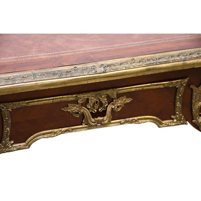 Leather Top Large Fine 20th C French Bureau Plat. Writing Desk. For Sale - Image 4 of 6