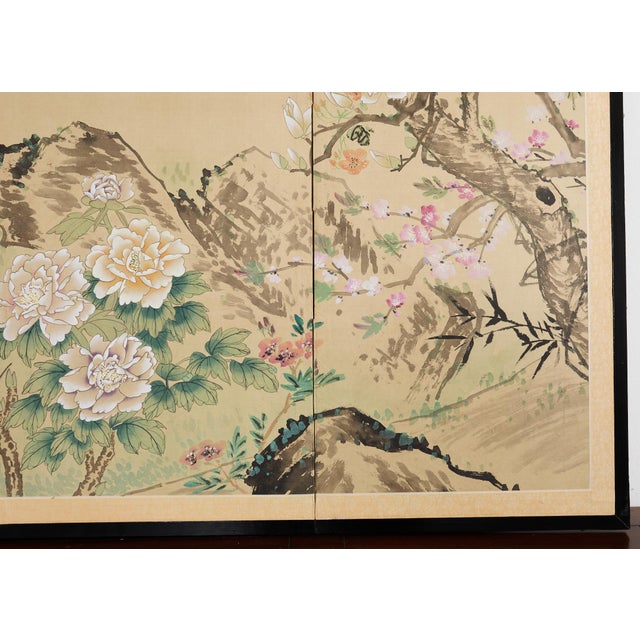 Asian Four Panel Byobu Screen Hundred Flowers Bloom For Sale - Image 12 of 18