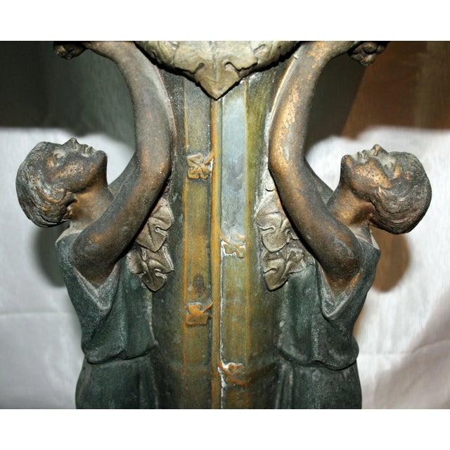 Vintage Spelter Art Deco Table Octagonal Marble Two Girls Signed P. Sega C. 1930 For Sale In Dallas - Image 6 of 10