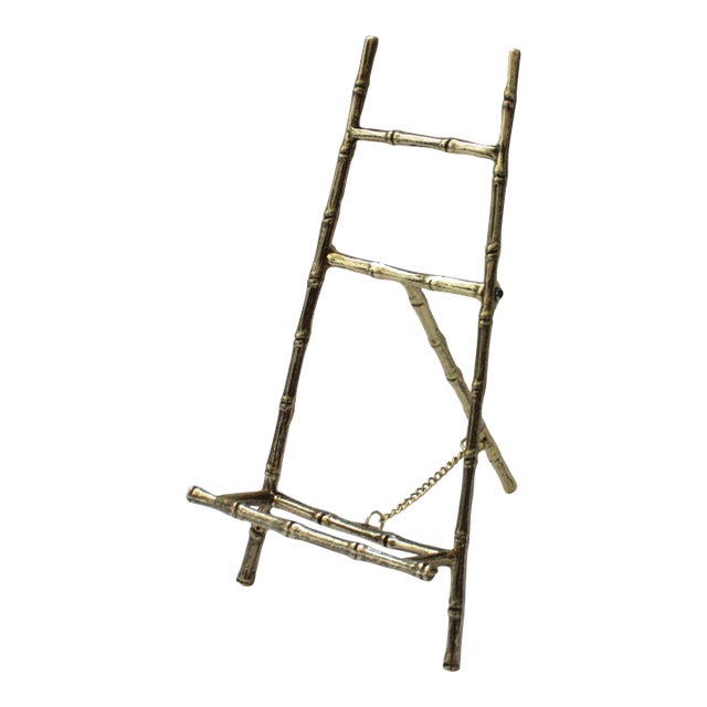 Vintage Faux Bamboo Polished Brass Tabletop Easel For Sale