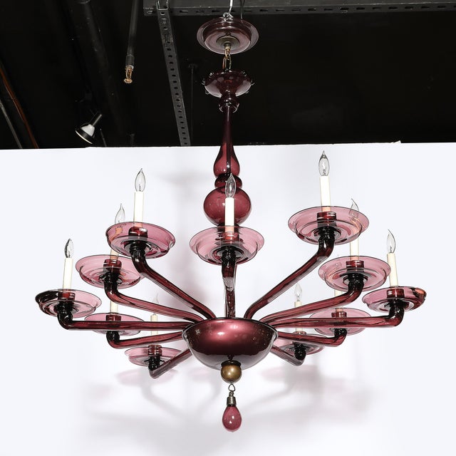 Modernist Hand-Blown Classical Amethyst Murano Glass Chandelier by Lorin Marsh For Sale - Image 11 of 18