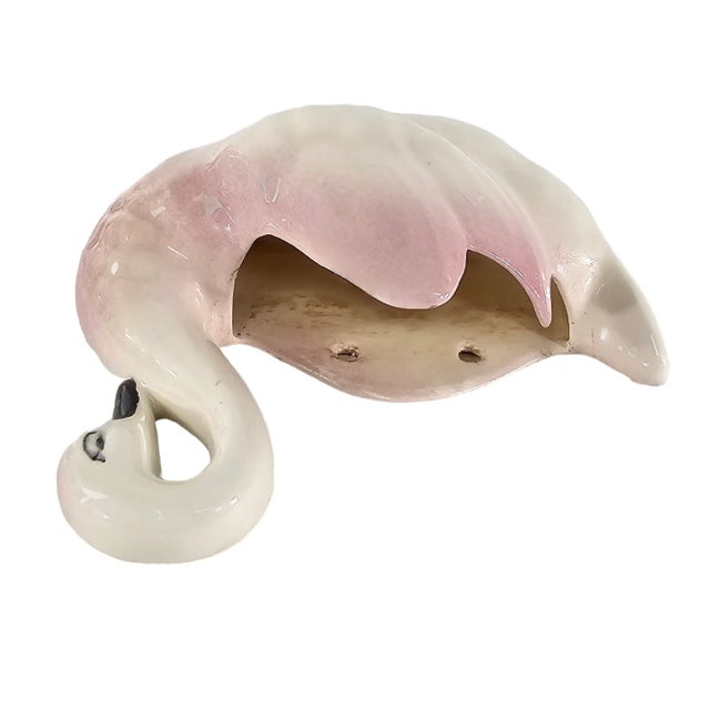 Mid Century Ceramic Swan Wall Pockets Pair Pink Green Planters Wall Art For Sale - Image 4 of 10