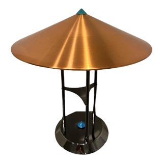 Vintage Postmodern Copper Chrome Ufo Flying Saucer Table Lamp, 1980s For Sale