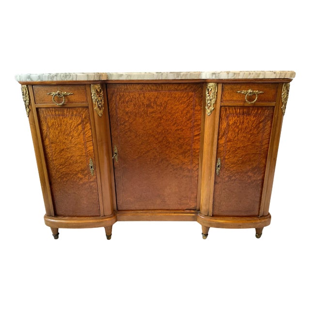 1920s French Burlwood Marble Top Sideboard For Sale