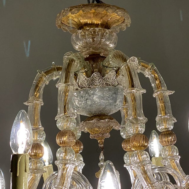 Vintage Baroque Style Gold and Murano Glass Chandelier, 1930s For Sale - Image 17 of 18