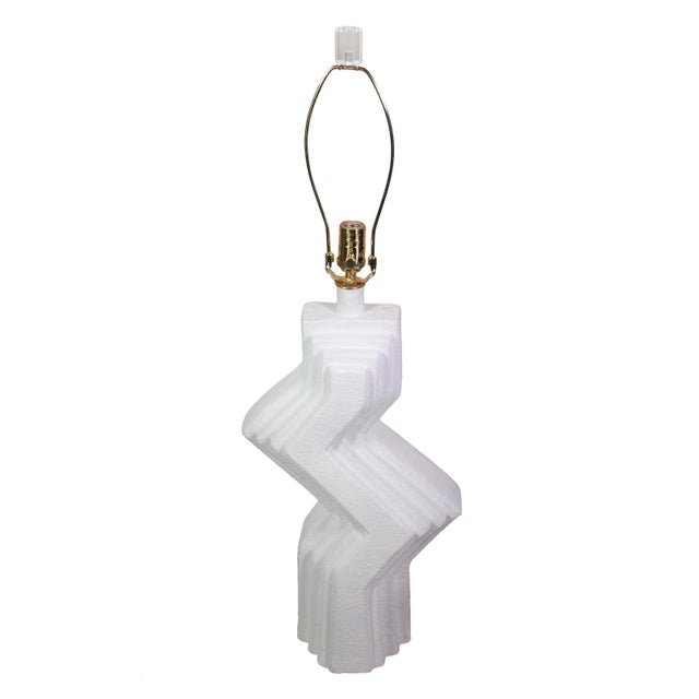 70's Plaster Ziggurat Lamp With Lucite Finial For Sale - Image 10 of 10