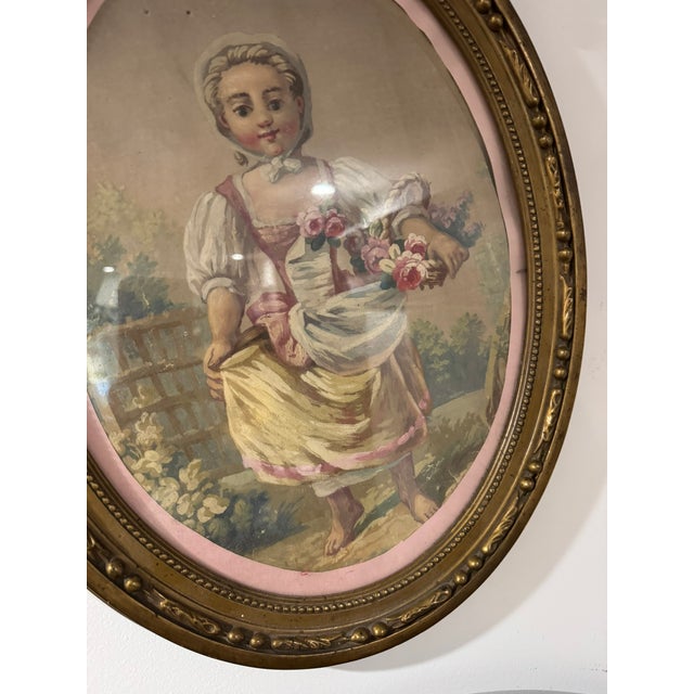 Antique Papier Peint Garden Scene in a Water-Gilded Wood Frame For Sale - Image 11 of 13