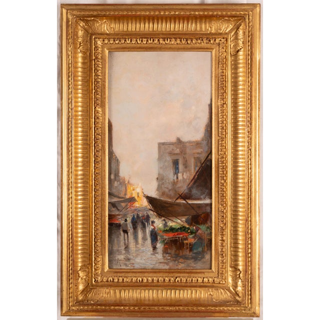 Oscar Ricciardi, Sunlit Market Street Scene, Oil on Panel For Sale - Image 8 of 15
