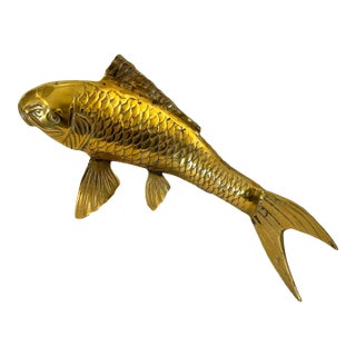 Vintage Mid 20th Century Solid Brass Chinoiserie Koi Fish Sculpture For Sale