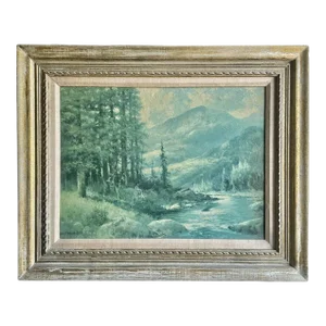 Vintage Robert Wood “Mountain Stream” Landscape Textured Print on Canvas