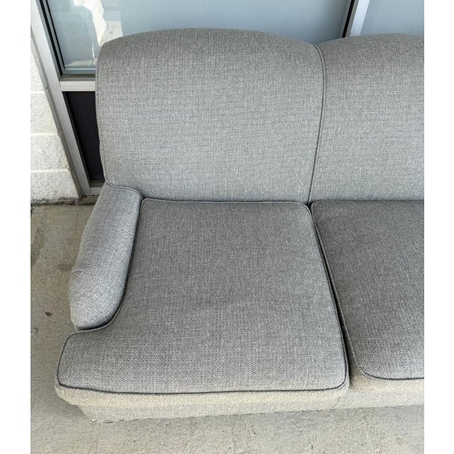 Textile Arhaus Upholstered Gray-Blue Three-Seat Sofa With Rolled Arms For Sale - Image 7 of 16