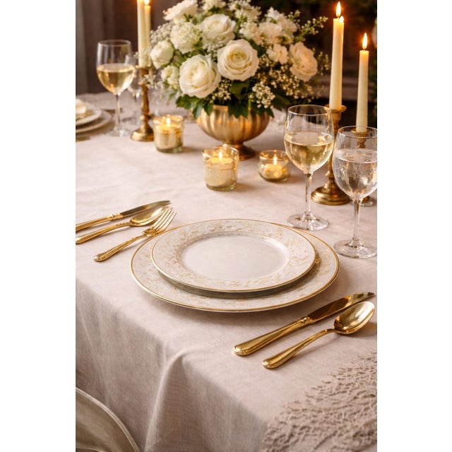 Noritake Vintage Noritake “Courtney” Japan Dinnerware Set – Raised Relief White & Gold Plates -19-Piece For Sale - Image 4 of 6