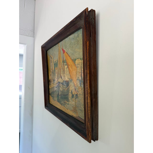 Harbor Scene Painting Dated 1929 For Sale - Image 4 of 9