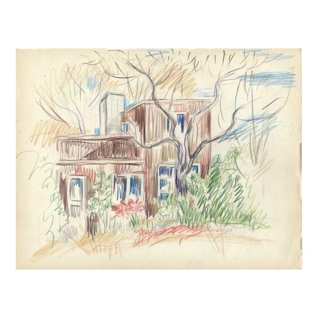 1940s Grace Spongberg Midcentury Modern House Drawing For Sale