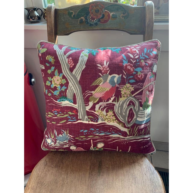 Chinoiserie Schumacher Yangtze River Burgundy Print Throw Pillow | Chairish