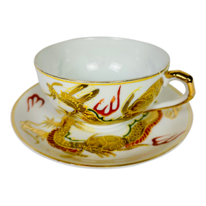 Mid 20th Century Rare Lithophane "Nude" Geisha Dragon Ware Cup and Saucer