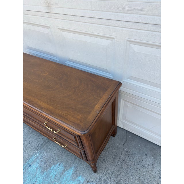 French Provincial Walnut Dresser | Lowboy Chest | Louis XV Style Vintage Wood Dresser | Tv Stand | Traditional Bedroom Storage Furniture For Sale - Image 9 of 12