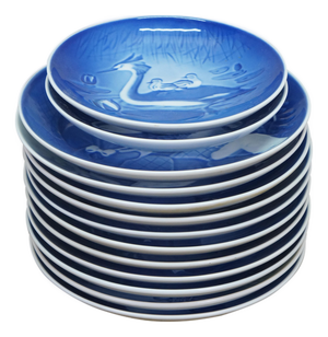Late 20th Century 13pc Bing & Grondahl B&g Denmark Copenhagen Cobalt Blue Christmas Plates