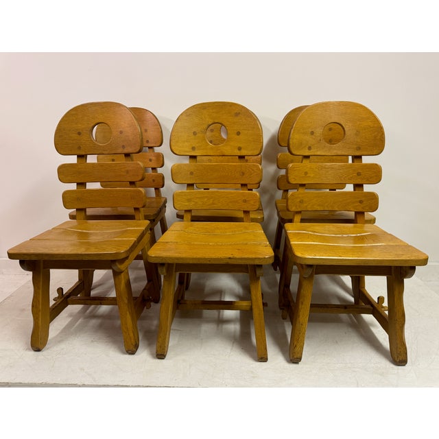 Tan Vintage Brutalist Fish Bone Dining Chairs in Oak, 1970s, Set of 6 For Sale - Image 8 of 18