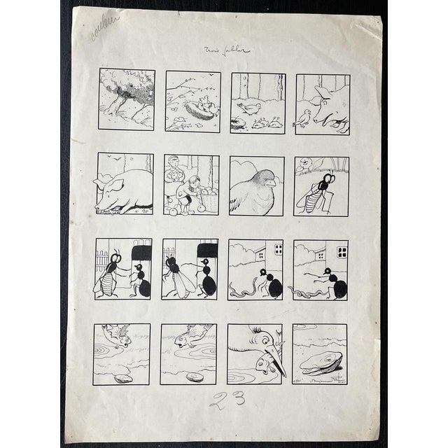 Benjamin Rabier, Three Fables, Ink Drawing For Sale - Image 3 of 3