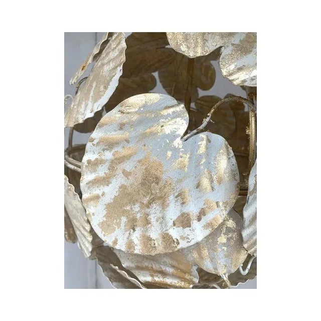 Gold-Leaf and White Leaves Sphere Suspension Pendant by Simoeng For Sale - Image 4 of 9