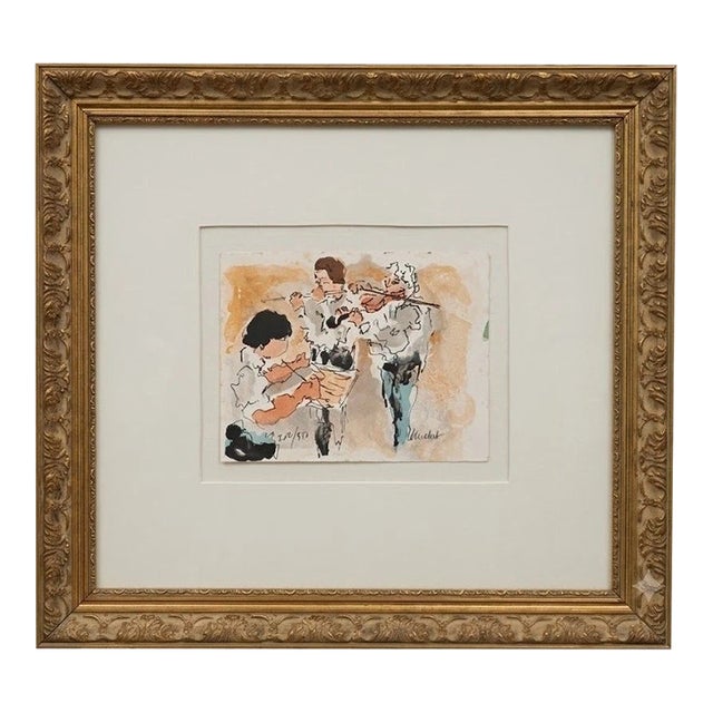 Vintage Urbain Huchet Signed Lithograph  Gallery Float Mount For Sale