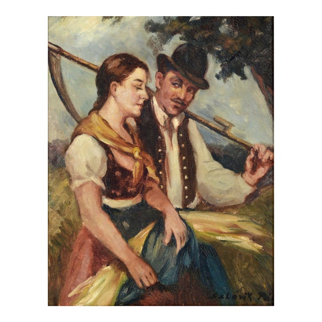 Hungarian Harvest Courtship 1920s by Pal Szlavik For Sale