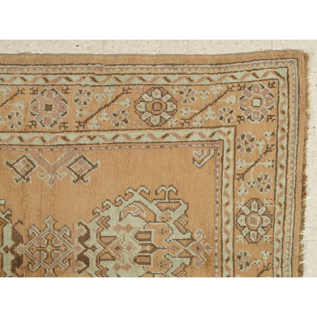 Antique Oushak Carpet, Oriental Rug, Handmade Taupe, Ice Blue and Brown For Sale - Image 10 of 18