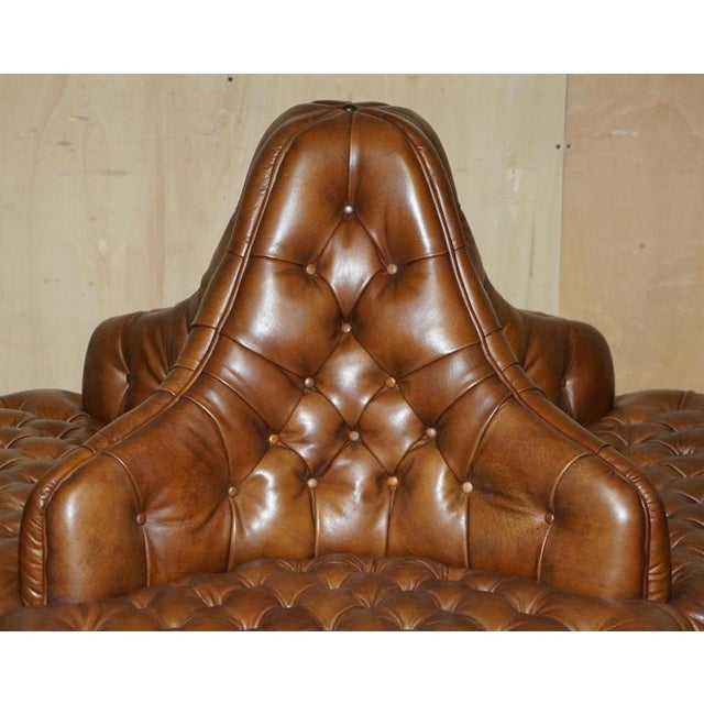 Brown Leather 4-Seater Chesterfield Tete a Tete Sofa For Sale - Image 3 of 18