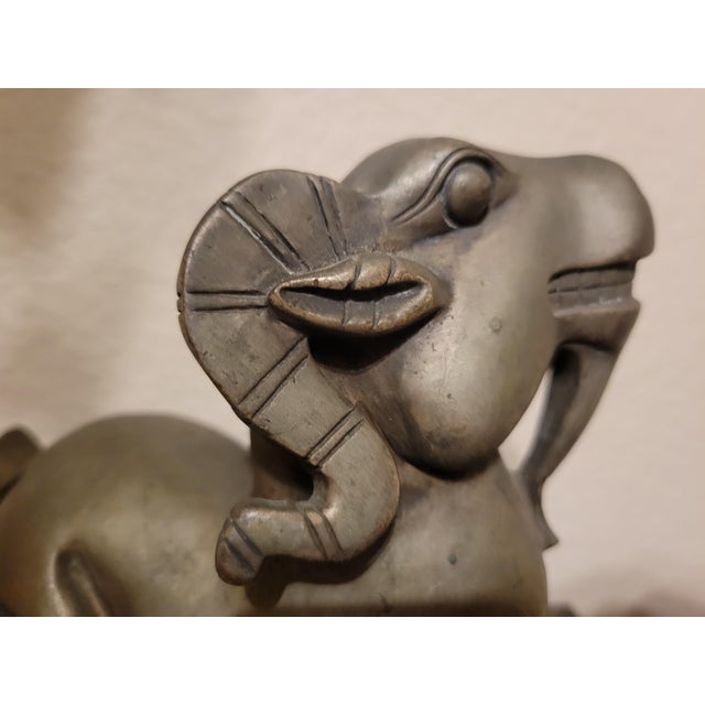 Tribal Solid Cast‑metal Ram Sculpture For Sale - Image 3 of 12