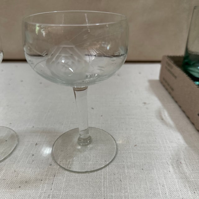 Pair of 1970s Champagne Glasses With Geometric Rose Designs For Sale - Image 4 of 6