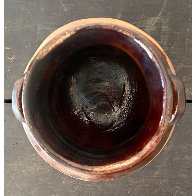 Ceramic Vintage Studio Pottery Half Glazed Vase With Handles For Sale - Image 7 of 8