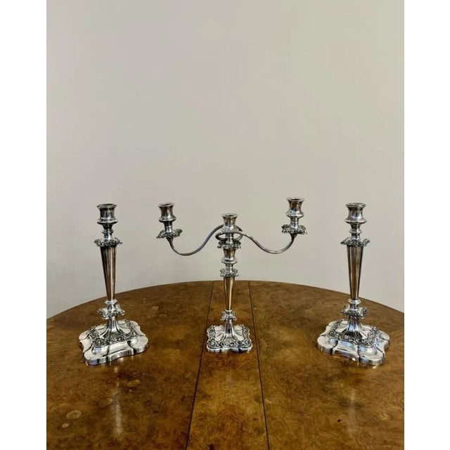 Antique Victorian Ornate Silver Plated Candleholders, 1880, Set of 3 For Sale - Image 4 of 8